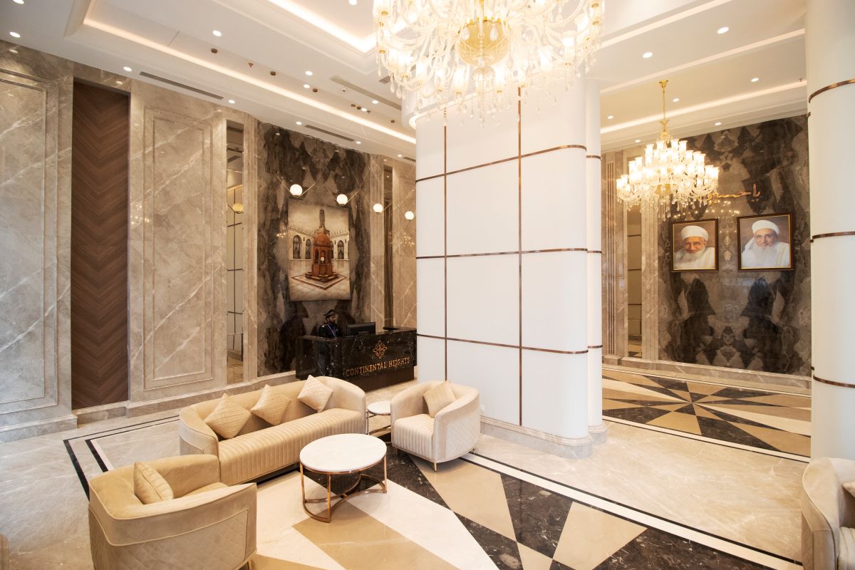 Luxury air conditioned double height entrance lobby render at Continental Horizon Mazgaon